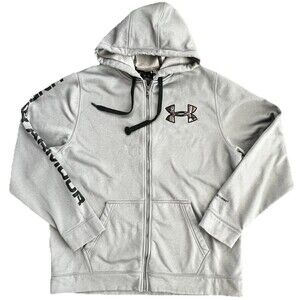 Under Armour Hoodie Mens XL Gray Camo Hunting Storm Hoodie Cold Gear Full Zip